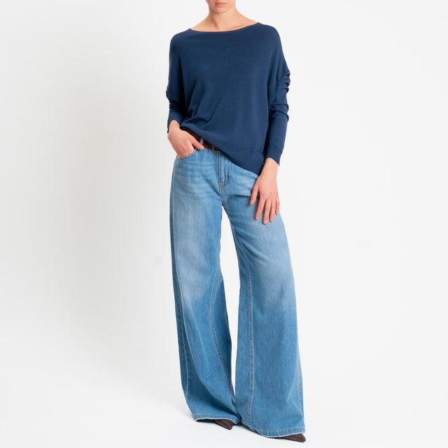 Motel-Maglia girocollo spacchi laterali - blu