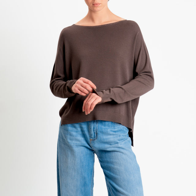 Motel-Maglia girocollo spacchi laterali - choco