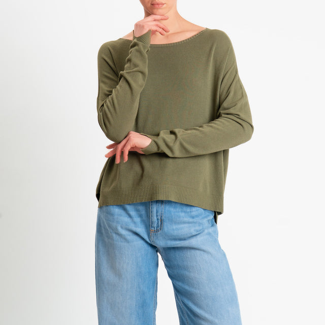 Motel-Maglia girocollo spacchi laterali - militare