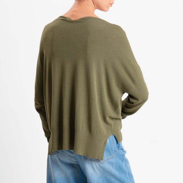 Motel-Maglia girocollo spacchi laterali - militare