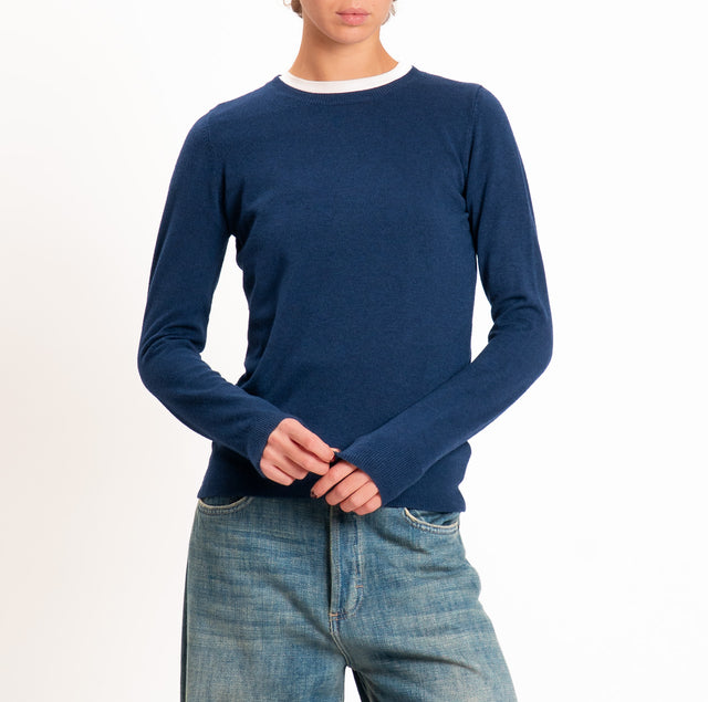 Motel-Maglia girocollo bordi a coste - Blu