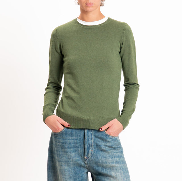 Motel-Maglia girocollo bordi a coste - militare