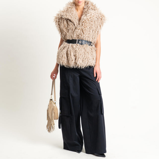 Motel-Pantalone cargo wide leg elastico in vita - nero