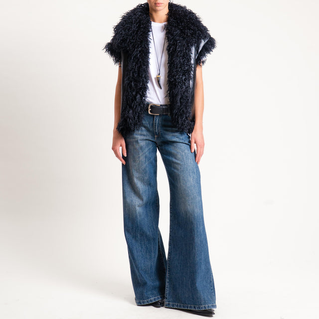 Motel- Gilet doubleface ecomongolia/ecopelle - nero