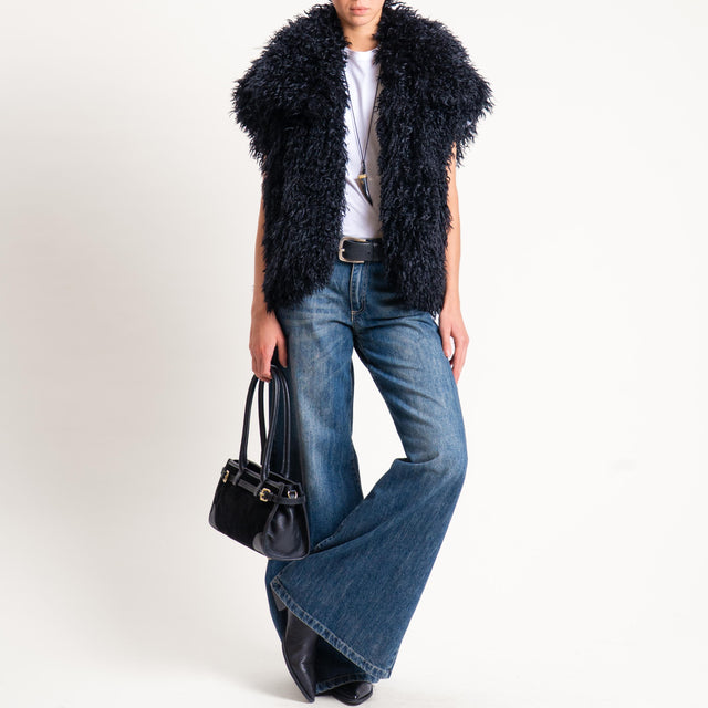 Motel- Gilet doubleface ecomongolia/ecopelle - nero