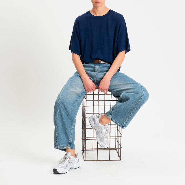 Motel-Maglia mezza manica 100% LANA MERINO - blu