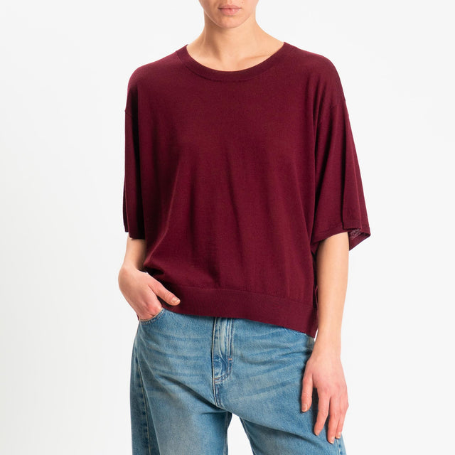 Motel-Maglia mezza manica 100% LANA MERINO - Bordeaux