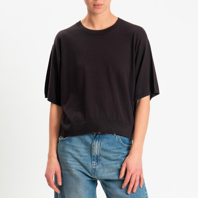 Motel-Maglia mezza manica 100% LANA MERINO - cioccolato