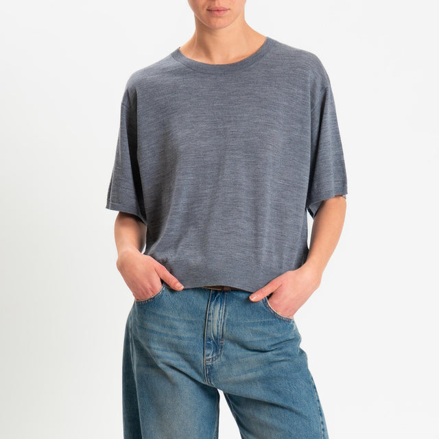 Motel-Maglia mezza manica 100% LANA MERINO - grigio