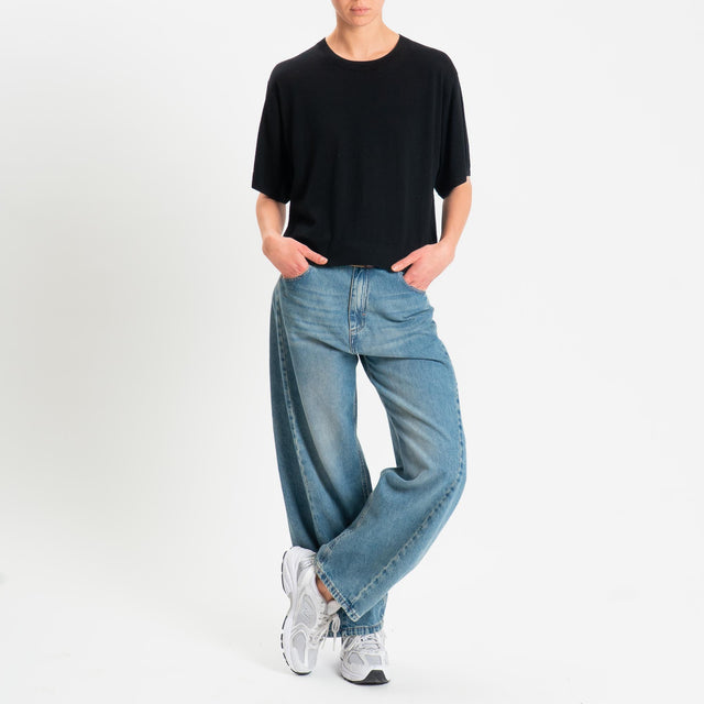 Motel-Maglia mezza manica 100% LANA MERINO - nero