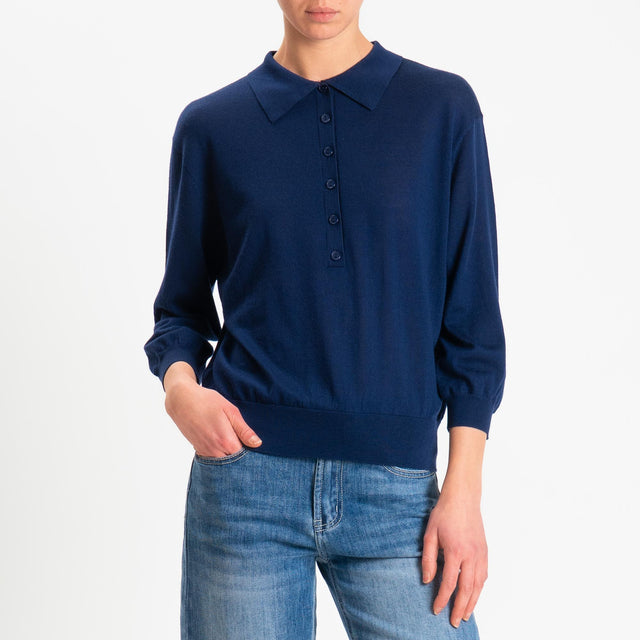 Motel-Maglia polo 100% LANA MERINO - blu