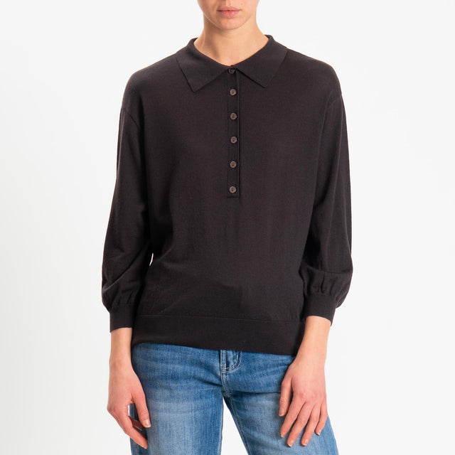 Motel-Maglia polo 100% LANA MERINO - cioccolato