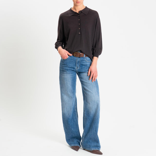 Motel-Maglia polo 100% LANA MERINO - cioccolato