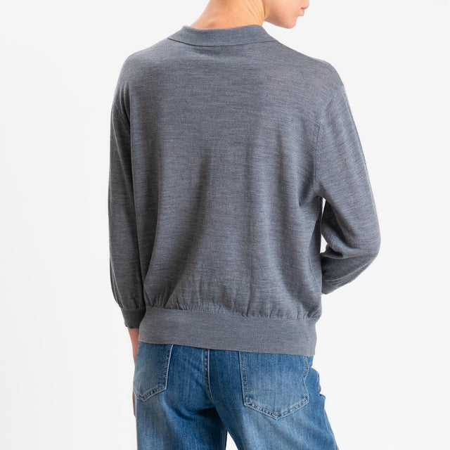 Motel-Maglia polo 100% LANA MERINO - grigio