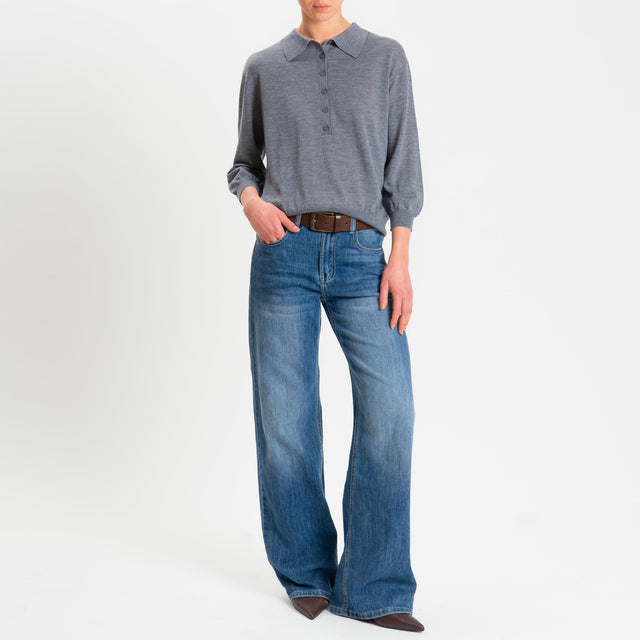 Motel-Maglia polo 100% LANA MERINO - grigio