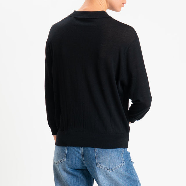 Motel-Maglia polo 100% LANA MERINO - nero