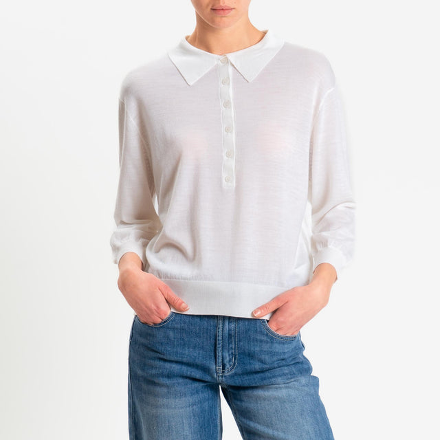 Motel-Maglia polo 100% LANA MERINO - panna