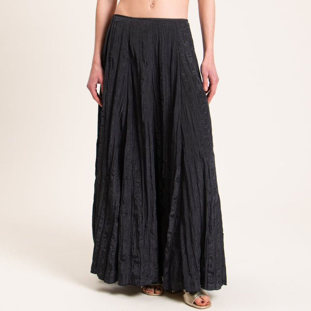 Motel-Gonna lunga ad A satin goffrato - nero