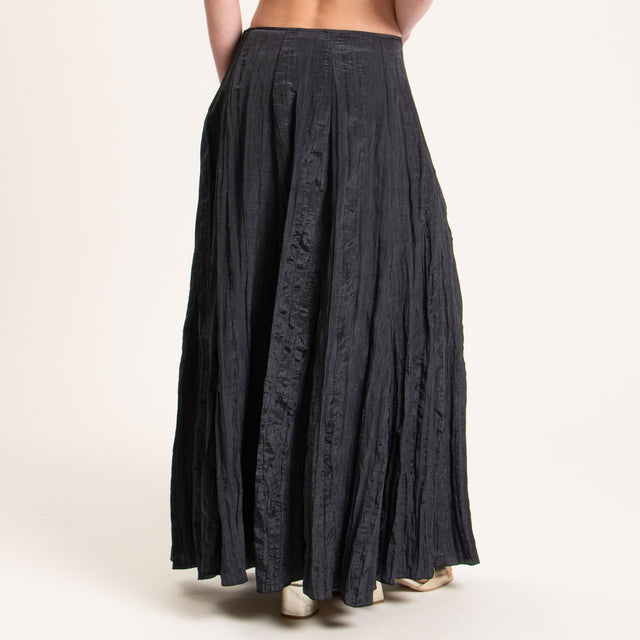 Motel-Gonna lunga ad A satin goffrato - nero