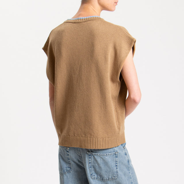 Motel-Maglia smanicata J'ADORE - camel/azzurro