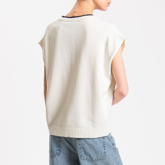 Motel-Maglia smanicata J'ADORE - latte/nero