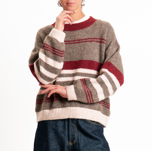 Motel-Maglia righe misto lana - Bordeaux/tortora/rosa