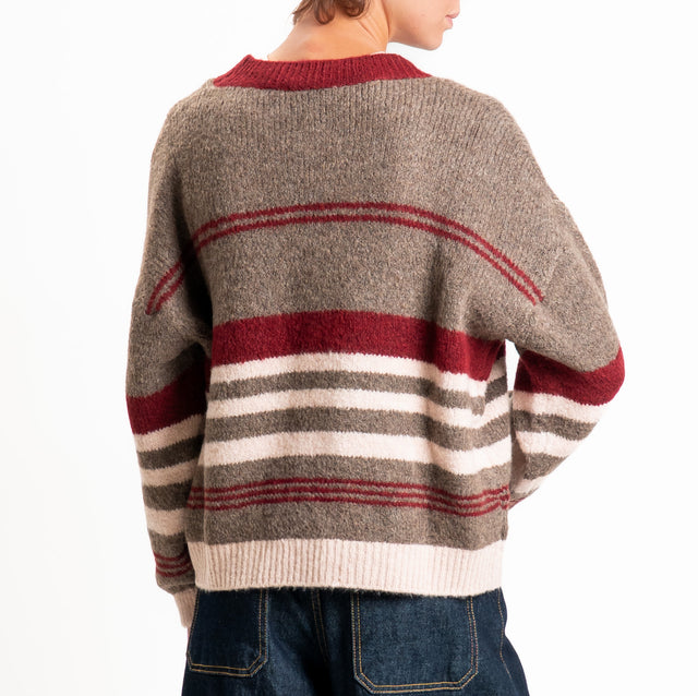 Motel-Maglia righe misto lana - Bordeaux/tortora/rosa