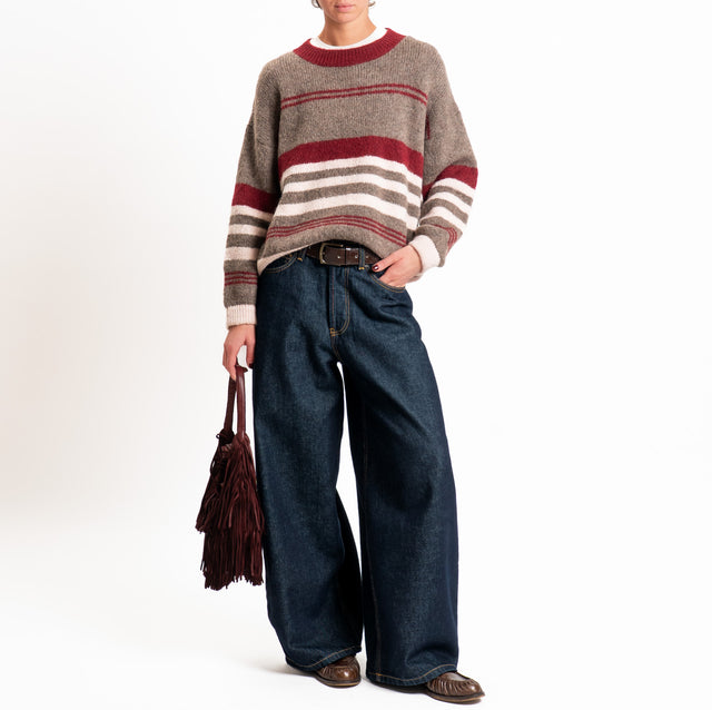 Motel-Maglia righe misto lana - Bordeaux/tortora/rosa