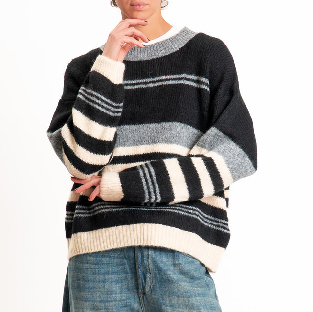 Motel-Maglia righe misto lana - grigio/nero/burro