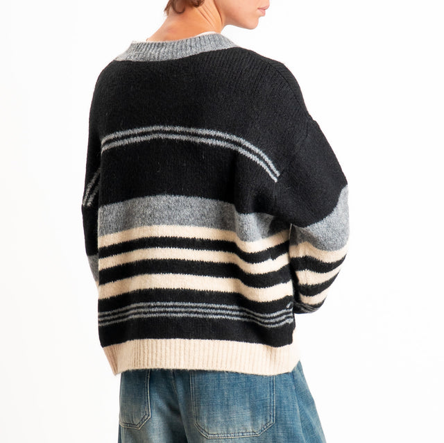 Motel-Maglia righe misto lana - grigio/nero/burro