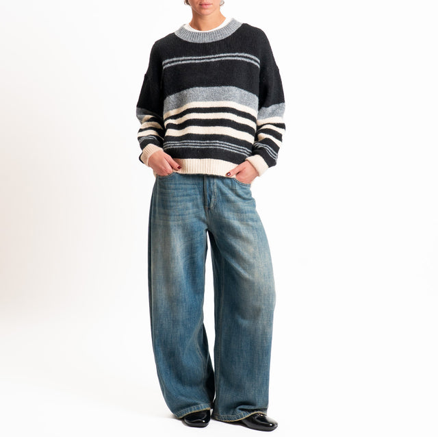 Motel-Maglia righe misto lana - grigio/nero/burro