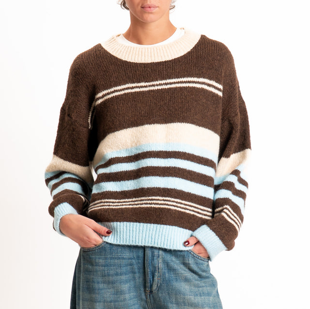 Motel-Maglia righe misto lana - latte/caffe/azzurro
