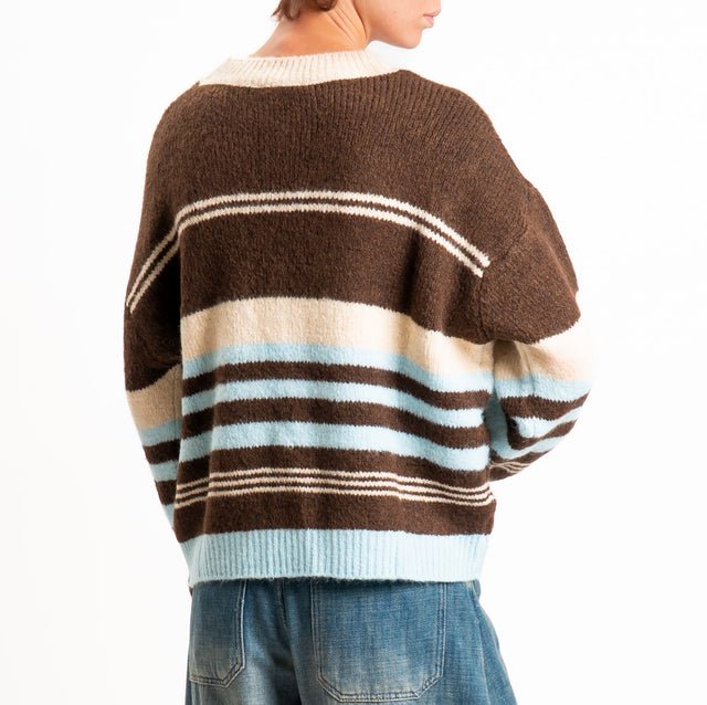 Motel-Maglia righe misto lana - latte/caffe/azzurro
