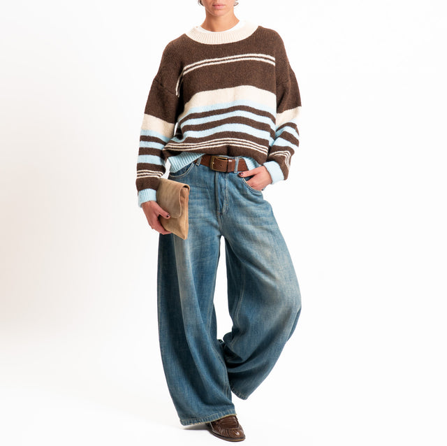Motel-Maglia righe misto lana - latte/caffe/azzurro
