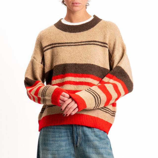 Motel-Maglia righe misto lana - moro/camel/rosso