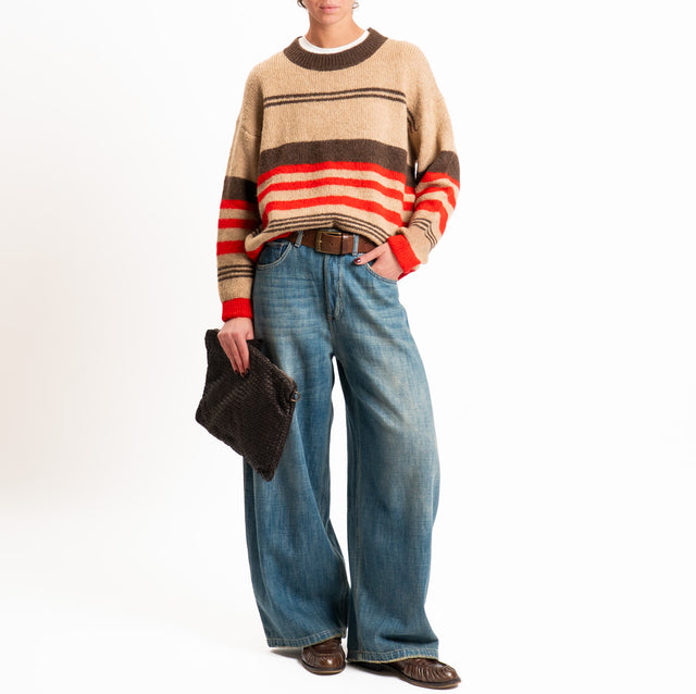 Motel-Maglia righe misto lana - moro/camel/rosso