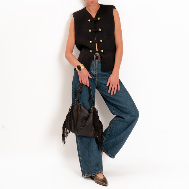 Motel-Gilet misto alpaca con spalline - moro