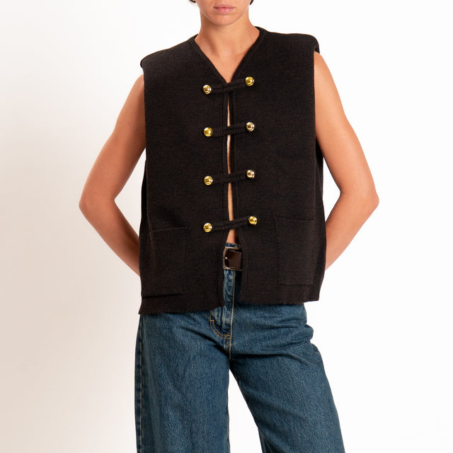 Motel-Gilet misto alpaca con spalline - moro
