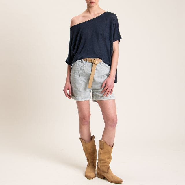 Motel-Shorts a righe tasche sfrangiate - bianco/blu
