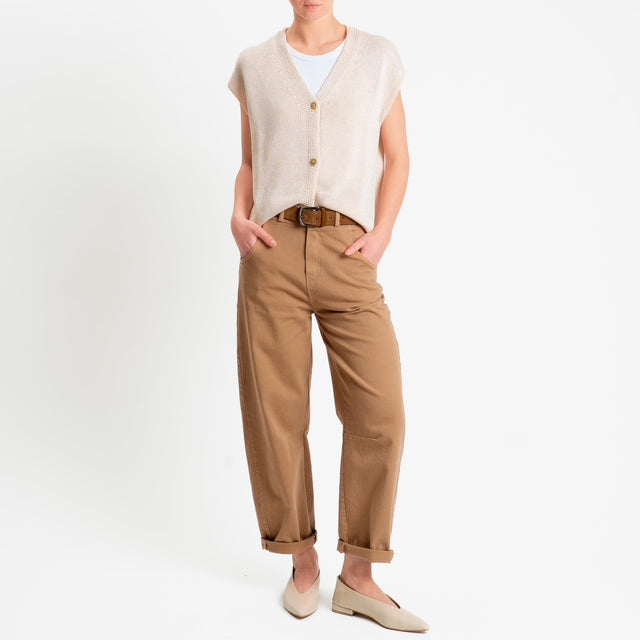 Motel-Pantalone barrel cotone elasticizzato elastico dietro - avena