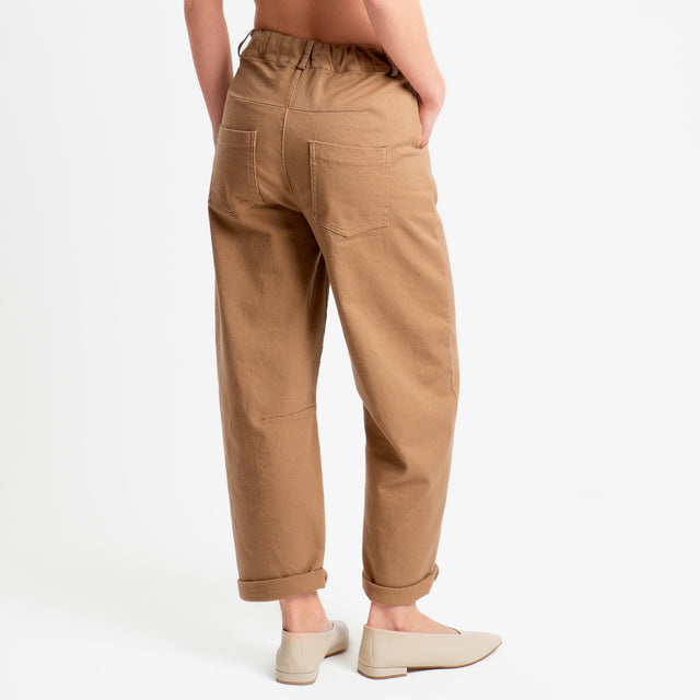 Motel-Pantalone barrel cotone elasticizzato elastico dietro - avena
