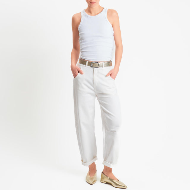 Motel-Pantalone barrel cotone elasticizzato elastico dietro - panna