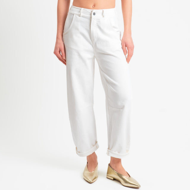 Motel-Pantalone barrel cotone elasticizzato elastico dietro - panna