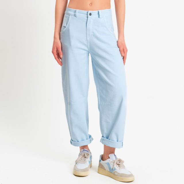 Motel-Pantalone barrel cotone elasticizzato elastico dietro - celeste