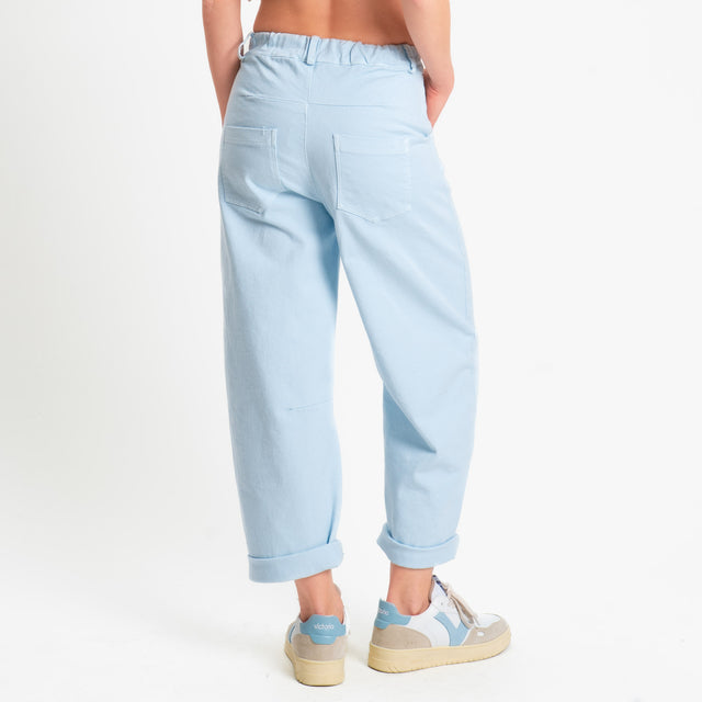 Motel-Pantalone barrel cotone elasticizzato elastico dietro - celeste