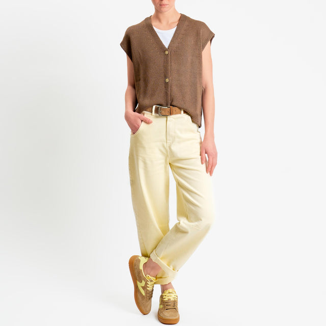 Motel-Pantalone barrel cotone elasticizzato elastico dietro - yellow