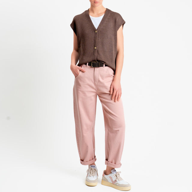 Motel-Pantalone barrel cotone elasticizzato elastico dietro - rosa