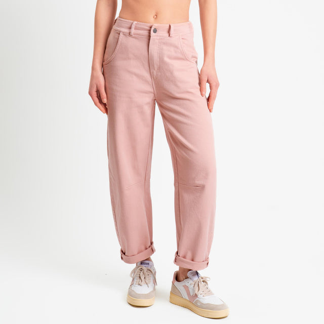 Motel-Pantalone barrel cotone elasticizzato elastico dietro - rosa