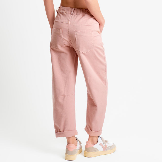 Motel-Pantalone barrel cotone elasticizzato elastico dietro - rosa