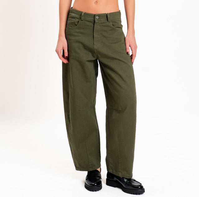 Motel-Pantalone cinque tasche barrel fit - militare